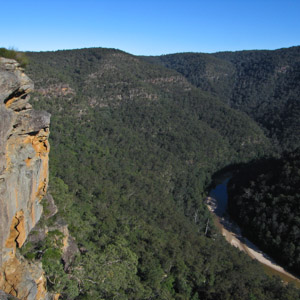 Looking down from the cliffs above the Colo River, Wollemi National Park